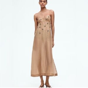 H&M Edition Sheer Tan Dress with Embellishments